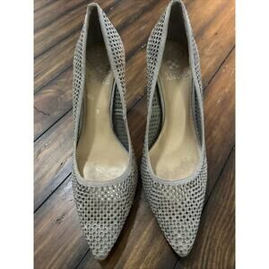 Vince Camuto Pointed Toe Mesh Heel Grey Silver Embellishments Size 8.5